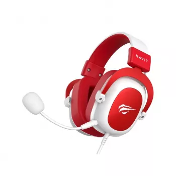 HAV H2002d headset gaming cu fir cu drivere de 50mm, RGB LED, microfon izolant fonic, alb/roșu