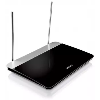 Antenă TV de interior cu câștig reglabil, cablu coaxial 1,8 m, 75 Ohm, filtru 3G/4G, DVB-T/T2, conform RED