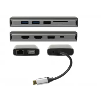 ALLNET PSUC0216 - USB 3.2 Gen 1 (3.1 Gen 1) Type-C - 3,5 mm - HDMI - RJ-45 - USB 2.0 - USB 3.2 Gen 1 (3.1 Gen 1) Type-A - USB 3.2 Gen 1 (3.1 Gen 1) Type-C - VGA - 3840 x 2160 Pixel - MicroSD (TransFlash) - SD - Gri - 100 W