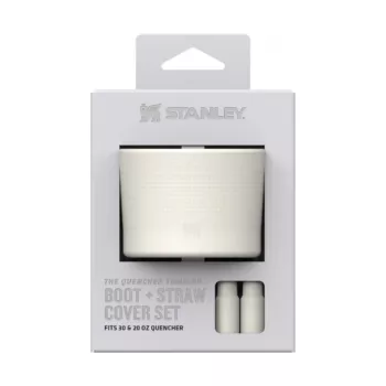 Set de 2 huse de protecție și capace pentru paie pentru căni termos 0,89 L/0,59 L STANLEY The Quencher Boot + Straw Topper, crem