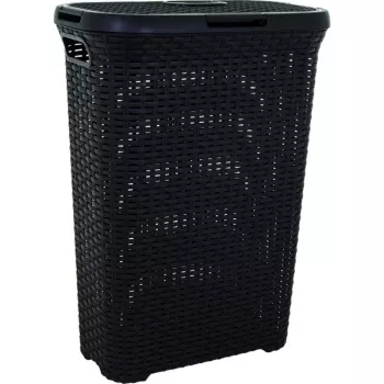 CURVER Style Cutie de rufe 40L cu capac rabatabil, efect de rattan, Negru