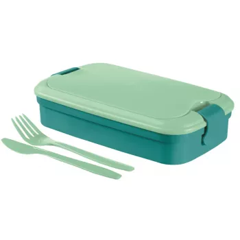 CURVER Lunch&Go Castron dreptunghiular pentru alimente cu tacâmuri integrate, 1,4L, Albastru