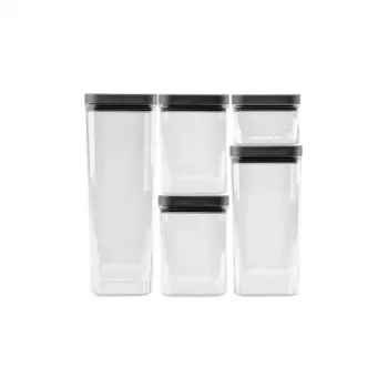 CURVER Kara set cutii de depozitare alimente uscate 0,5L + 2x1,2L + 1,8L + 2,4L transparent/gri închis etanșe stivabile fără BPA