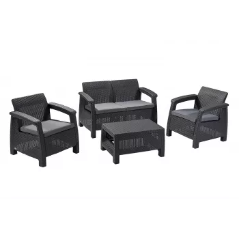 Set de mobilier de grădină KETER Corfu gri - canapea 4 locuri, 2 fotolii, masă de cafea