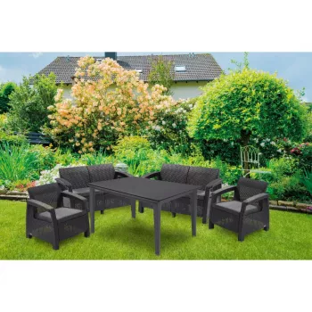 Set lounge de grădină KETER Corfu Fiesta 6 locuri cu masă de dining, gri grafit