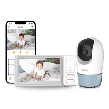 Babyphone video Chillax DM568 Wi-Fi și FHSS cu display de 5 inch, cameră cu rotire și înclinare, vedere nocturnă, funcție de comunicare bidirecțională, senzor de temperatură, melodii de leagăn și aplicația Hubble