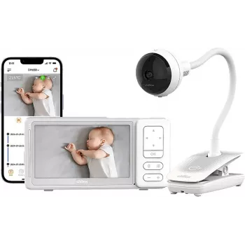 Babyphone video Chillax DM688 cu display color de 2,8 inch, FHSS 2,4 GHz, rază de acțiune 300 m, funcție de comunicare bidirecțională, senzor de temperatură, melodii de leagăn, alb