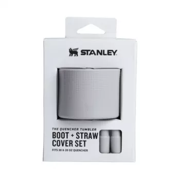 Set de 2 huse de protecție și capace pentru paie pentru căni termos 0,89 L/0,59 L STANLEY The Quencher Boot + Straw Topper, gri deschis