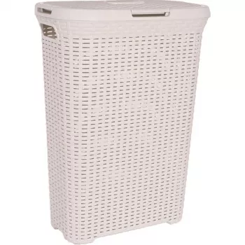 Coș de rufe CURVER Style 40L cu efect de rattan, crem, 44,8 x 26,5 x 61,5 cm