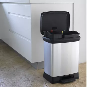 Coș de gunoi cu pedală metalic CURVER Deco Bin Duo 10+18L argintiu