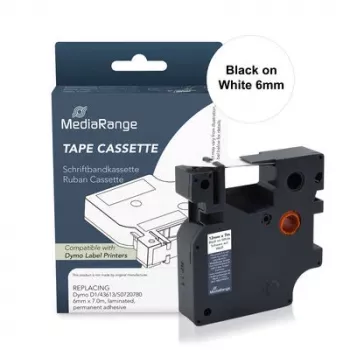 Cartuș bandă de etichetat MediaRange D1 pentru Dymo 43613/S0720780, 6mm x 7m, negru pe alb