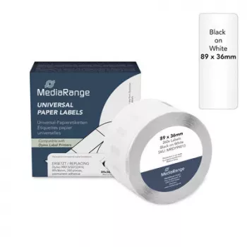Etichete universale MediaRange pentru Dymo 99013/S0722410, 89 x 36 mm, 260 bucăți, adeziv permanent, negru pe transparent (MRDY99013)
