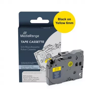 Casetă cu bandă de etichetat MediaRange MRBTZ611 6mm negru pe galben 8m pentru Brother TZe-611