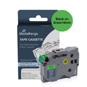 Bandă de etichetat laminată compatibilă Brother TZ-741/TZe-741 MediaRange 18mm 8m negru pe verde