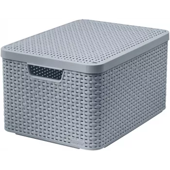 CURVER Style L cutie de depozitare cu capac, 32L, Gri deschis, efect rattan, stivuită