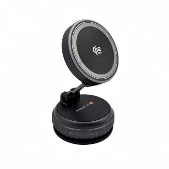 Încărcător auto wireless magnetic Evelatus Qi2 25W cu cablu USB-C spiralat AutoSpring 1,2m negru