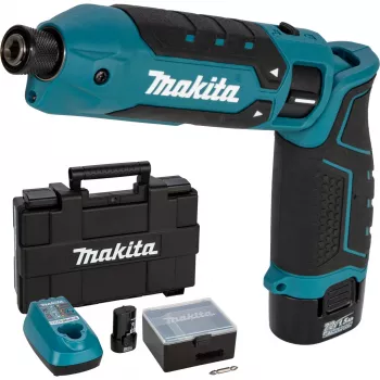Makita TD023DSE 7,2V Li-ion mașină de înșurubat cu impact unghiulară cu acumulator, cu 2 acumulatori, încărcător și valiză de transport