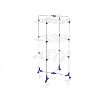 LEIFHEIT Classic Tower 270 Indoor & Outdoor Clothes Drying Rack, 27 m Drying Length, Foldable, 3 Levels, White/Blue