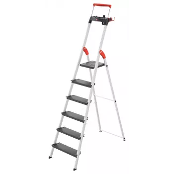 Scară de uz casnic din aluminiu Hailo L100 TopLine 8050-607, 6 trepte, cu raft multifuncțional