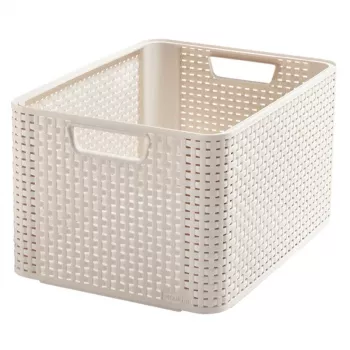 Cutie de depozitare pliabilă din material textil CURVER Box Style L 43,6 x 32,6 x 23 cm crem cu capac și mânere, 32,7 L