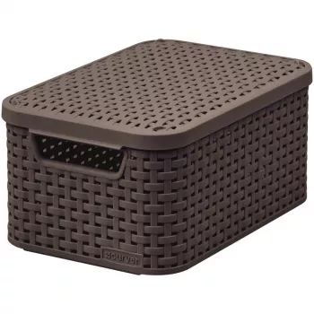 CURVER Style S Cutie de depozitare cu capac, 29,1 x 19,8 x 14,2 cm, maro închis, 8,18 L, pliabilă, mâner cu inele metalice