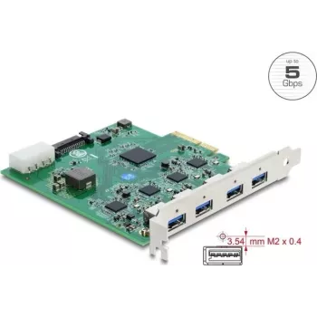 Placă Delock PCI Express x4 la 4 x USB 5 Gbps USB Type-A quad channel