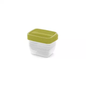 Set de 4 cutii de depozitare alimente dreptunghiulare CURVER 0,75 L Vedo transparent verde | etanșe și stivabile