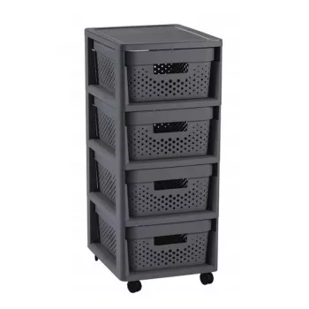 Comodă cu sertare pe roți CURVER Infinity cu 4 cutii perforate 11L, gri închis, 30x36x69 cm