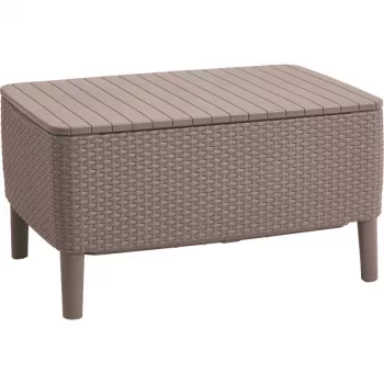 Masă de cafea de exterior Keter Salemo bej – masă de terasă durabilă din rășină cu aspect de rattan