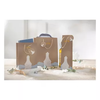Pungi cadou SIGEL GT050, motiv urs polar cu stea căzătoare, 17 x 23 cm, pachet de 5, hârtie, mânere din șnur, certificat FSC