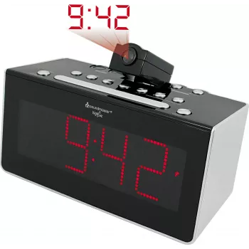 Soundmaster FUR6005 FM Projection Clock Radio with Dual Alarm, Red LED Display, Black