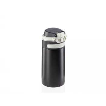 Cană termos LEIFHEIT Thermo Mug Flip 350 ml neagră, izolată în vid, pentru călătorie, cu capac flip-top