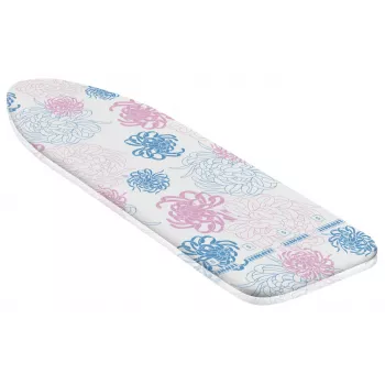 LEIFHEIT Cotton Classic S Ironing Board Cover 112x34 cm, 100% Cotton, Foam Padding, Drawstring Fit, Blue/White Pattern