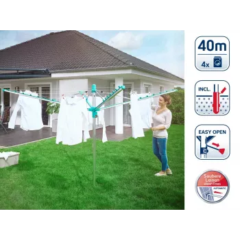 Uscător rotativ de rufe LEIFHEIT Linomatic 400 Easy 40 m, aluminiu, argintiu/albastru