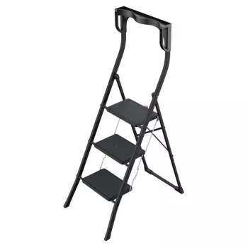 HAILO K77 ComfortLine Scară pliabilă, 3 trepte, aluminiu, mâner de siguranță, negru, 150 kg