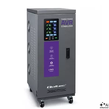 Stabilizator de tensiune cu servomotor trifazat Qoltec 15kVA AVR cu afișaj LCD, precizie ±3%, Expert Line