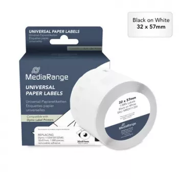 Etichete din hârtie universale MediaRange pentru Dymo 11354/S0722540, 32 x 57 mm, 1000 etichete, adeziv detașabil, negru pe alb (MRDY11354)