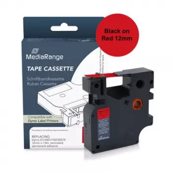 MediaRange casetă bandă etichete din plastic pentru Dymo D1 45017/S0720570, 12 mm x 7 m, laminată, adeziv permanent, negru pe roșu (MRDY45017)