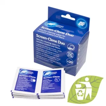 Șervețele de curățare ecran AF Screen-Clene Duo - umede/usucate, 20 plicuri (10 umede + 10 uscate)