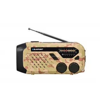 Radio de urgență Blaupunkt ER10DC cu solar, manivelă, power bank, lanternă LED, sirenă SOS, AM/FM, Desert Camo