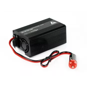 Invertor de tensiune AZO Digital IPS-400 400W 12V DC la 230V AC cu undă sinusoidală modificată, priză Schuko, cleme de baterie și ștecher de brichetă