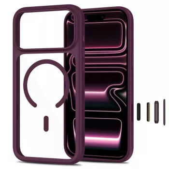 Set 2 buc. husă MagSafe TECH-PROTECT MagOne cu protecție de ecran din sticlă călită pentru iPhone 17 Pro Max / 18 Pro Max, cireșă închis/transparent