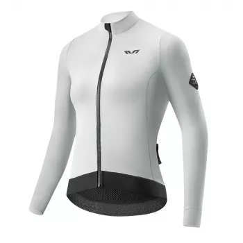 Geacă de ciclism damă ROCKBROS YDWT006 TVI, impermeabilă la vânt și apă, căptușită cu fleece termic, alb-gri, mărimea S