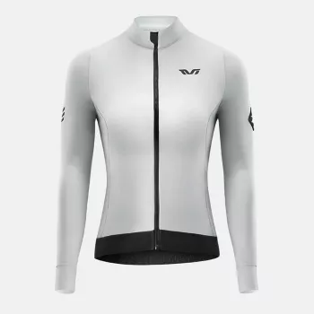 Geacă de ciclism damă ROCKBROS YDWT006 TVI, impermeabilă la vânt și apă, căptușită cu fleece termic, alb-gri, mărimea S