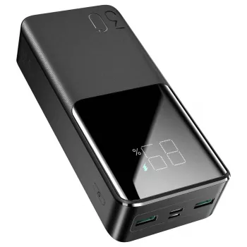 Power bank JOYROOM JR-QP193 30000 mAh 22,5W cu afișaj digital, PD3.0/QC3.0, 3 ieșiri (2 USB-A + 1 USB-C), 2 intrări (USB-C + Micro USB), negru