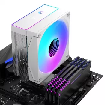 Cooler CPU cu aer Rampage Octagon B70, 120 mm ARGB, afișaj temperatură, alb