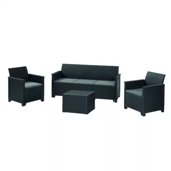 Set de mobilier de grădină KETER Elodie, 5 locuri, cu masă/cutie de depozitare, gri