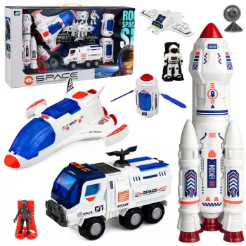 Set mare spațial LEAN TOYS: stație, rachetă, navetă, vehicul de explorare, astronauți