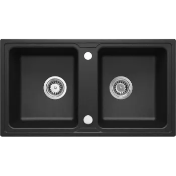 DEANTE ZQZ_G203 2-Bowl Granite Composite Kitchen Sink with Drainer, Black