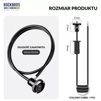Antifurt de bicicletă Rockbros YG-HILRO1 ROAD TO SKY cu cablu, retractabil în ghidon - negru
